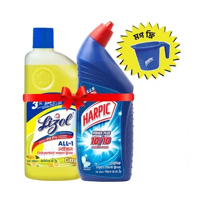 Harpic Liquid Toilet Cleaner 750 ml & Lizol Citrus Floor Cleaner 500 ml (Free Mug) (2 pcs)