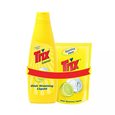 Trix Lemon Dishwashing Liquid Bottle (500 ml) & Refill 250 ml Combo